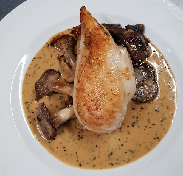 Chicken dish at schoolhouse hotel