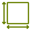 image of a green square with arrows indicating width and height adjustments for resizing items in design projects or layouts