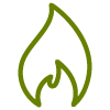green flame icon representing fire and heat energy with 16 uses in various applications