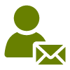 green icon of a person next to an envelope representing email communication and contact options for 4 types of inquiries