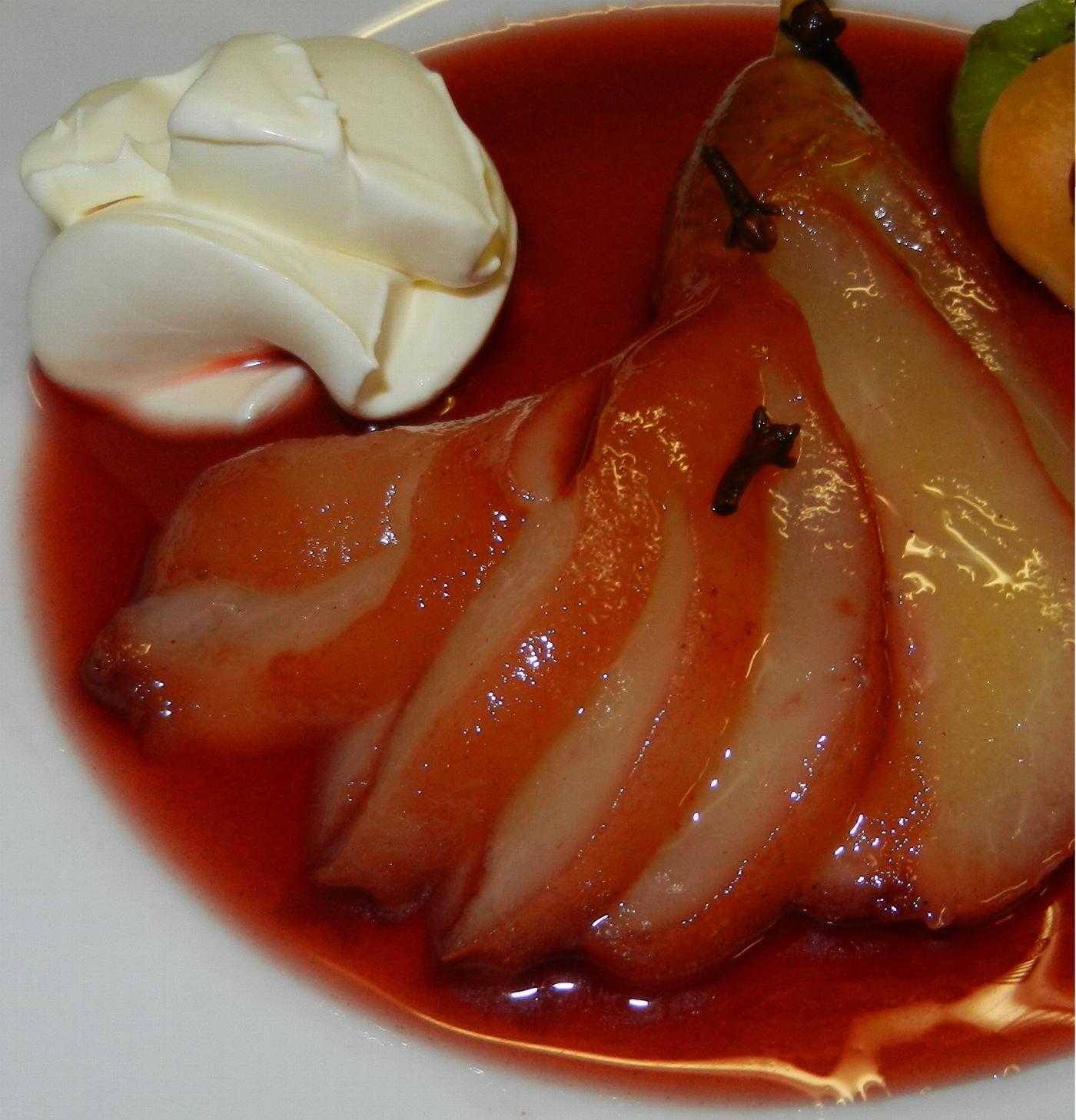 Mulled wine poached pears